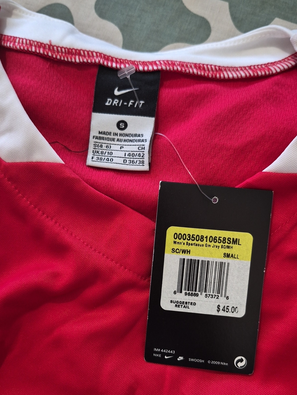 Nike Women's Red and White Dri-FIT Jersey Top Sz S